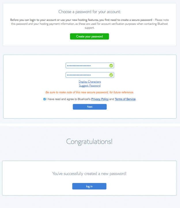 Create a Bluehost password for blog login